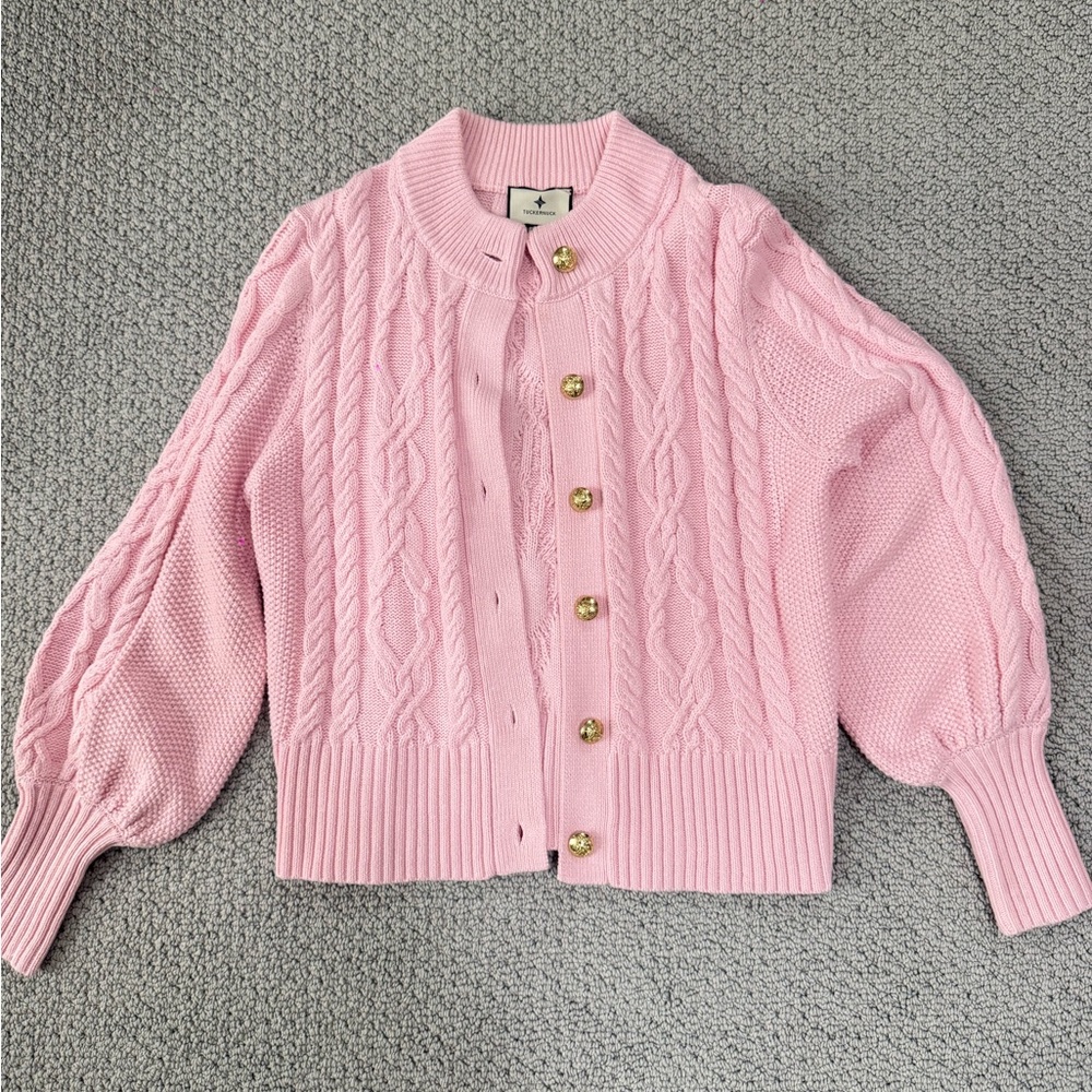 Tuckernuck Pink Cable Knit Button-Front Women's Sweater Cardigan
